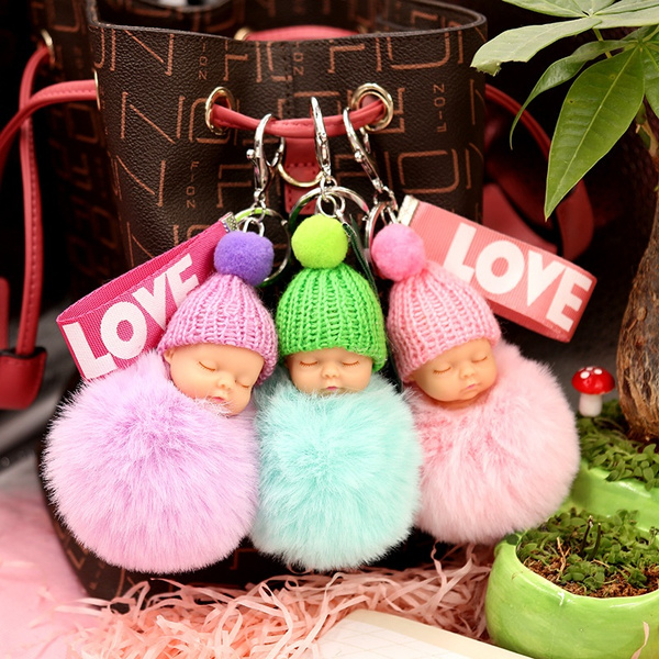 Sleeping Baby Doll Pom Pom Keychain With Flower Bow Knot Bag Key Holder,  Gift Ring, Sleutelhanger, Llaveros Para Mujer Chaveiro From Praised, $20.75