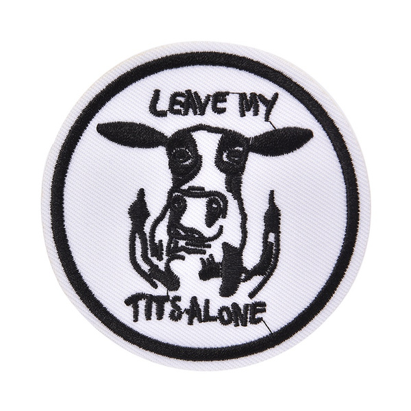 Black White COW Embroidery Iron-on Patch