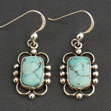 Women Jewelry 925 Sterling Silver Turquoise Gemstone Hook Dangle Stud Vintage Earring Party Gifts