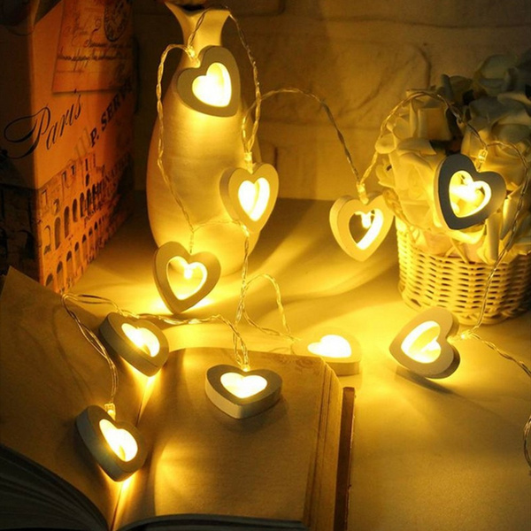 LED Warm Wooden Heart Shape String Fairy Lights For Xmas Wedding Decorations 