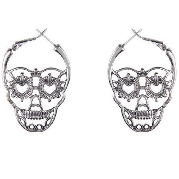 1 Pair Vintage Punk Skull Earrings Textured Skull Bones Earrings for