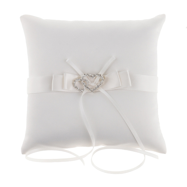 Wedding Ceremony Party Double Hearts Ring Pillow Cushion Bearer Gift White 