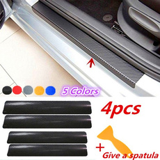 4Pc Black Car Door Plate Stickers Carbon Fiber Look Car Sticker Sill Scuff Cover Anti Scratch Decal Universal 