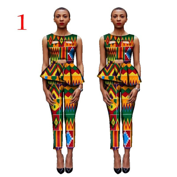 African Clothes Crop Tops 2 Piece Set Women Clothing Long Pants Dashiki  African Print Clothing Women Pants Plus 6XL WY1632