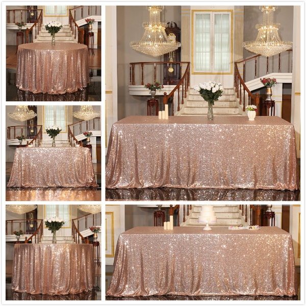 Rose Gold Sequin Table Cloth Shimmer Sparkly Overlays Tablecloths for Wedding 