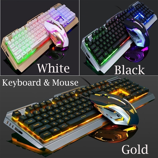Docooler V300 USB Wired Gaming Keyboard Backlight Steampunk Keys Wired Gaming Mouse Anti-Slip 1600DPI with Backlight Keyboard and Mouse Combo 