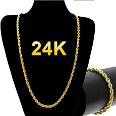 (1pc/lot ) 24k Gold Long Chain Necklace Men Jewelry Brand Gothic Gold Color Male Necklace Gifts(Size:18-30inch, 5mm)