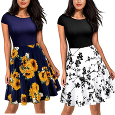 Summer, Cap, Print Dresses, Cocktail