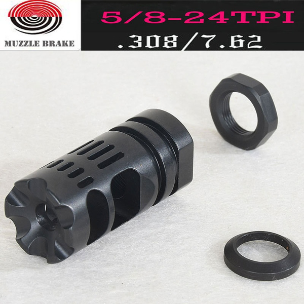 308 Black Steel Muzzle Brake 5/8x24 Compensator 762 Thread Protector Washer 300 