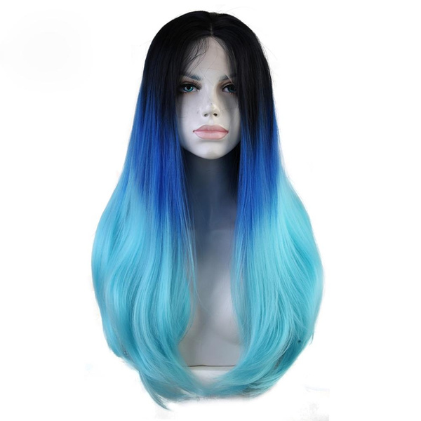 3 Tone Ombre Blue Lace Front Wigs Glueless Lace Wig Heat Resistant Hair ...