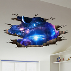 Outer Space 3D Wall Sticker Cosmic Galaxy Wall Decals for Kids Room Floor Decoration Blue Sky Ceiling Stickers