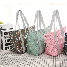 Waterproof Canvas Portable Tote Lunch Bag Folding Pattern Lunch Box Bag Thermal Insulation Bag