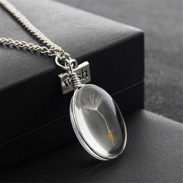 Fashion Wishing Bottle Real Dandelion Seeds Lucky Glass Pendant Necklace Chain 