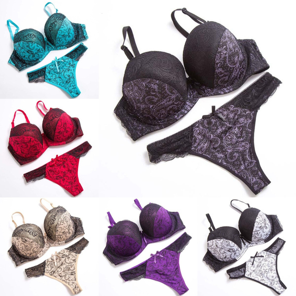 Underwear Plus Size Floral Large Cup Bra and Brief Set for Women
