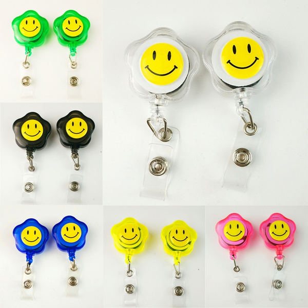 2pcs Flower Smile Face Design Retractable Reel Recoil ID Badge Lanyard