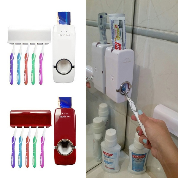 Auto Automatic Toothpaste Dispenser 5 Toothbrush Holder Set Wall Mount Stand Auto Automatic Toothpaste Dispenser 5 Toothbrush Holder Set Wall Mount Stand