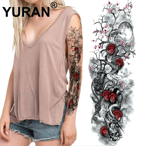 Amazon.com : Oottati 8 Sheets Black Rose Eye Lion Compass Moon Clock Tree  Dragon Skull Owl Flower Leopard Arm Temporary Tattoo Stickers Fake Tattoos  That Look Real and Last Long : Beauty