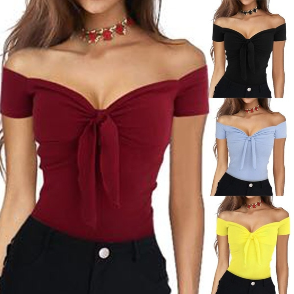 Deep v neck hot sale off shoulder top