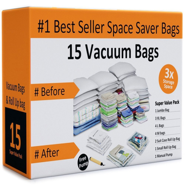 Pack of 15 Vacuum Storage Bags Air Tight Seal Closet Space Saving