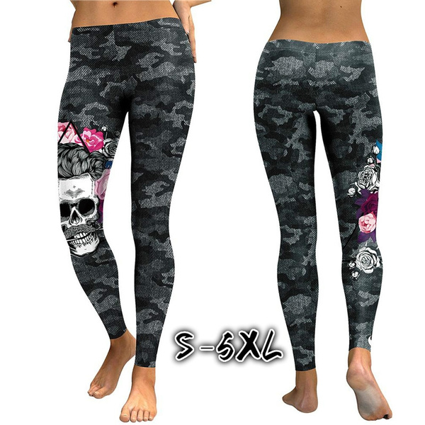 Plus Size Skull Print Leggings Fashion High Waist Pants Women Leggings