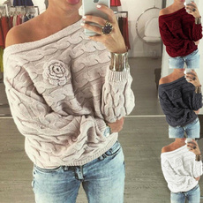 2018 Women&#39;s Fashion Spring New Fashion Flower Sweaters Off Shoulder Jumpers