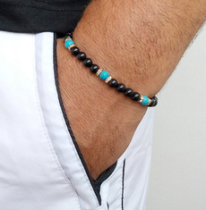menhealingbracelet, Beaded Bracelets, Turquoise, blackonixturquoisemenbracelete