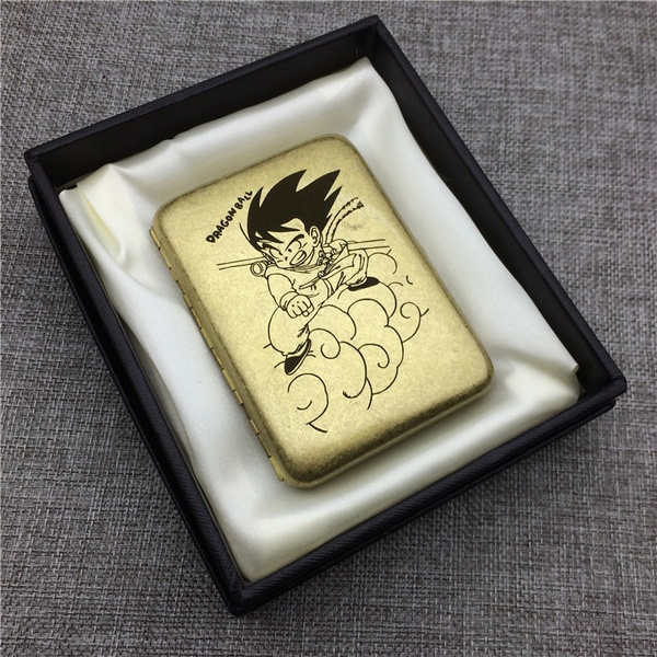 MR.K Vintage Style Dragon Ball Goku Male Yellow Metal 16 Cigarettes Case  Boxes Brass Cigarette Case Smoking Accessary with Gift Box Smoke Box