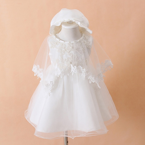 Newborn Baby Christening Gown Infant White Princess Lace Baptism Dress