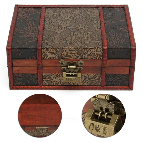 Large Decorative Trinket Jewelry Lock Chest Handmade Wooden Storage Box 
