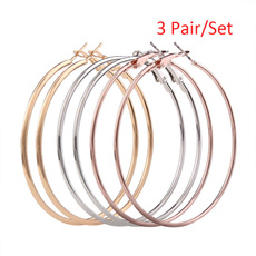 1 Set 3 Pair Gold&Silver&Rose Gold Big Circle Smooth Hoop Earrings Wedding Party Jewelry for Women