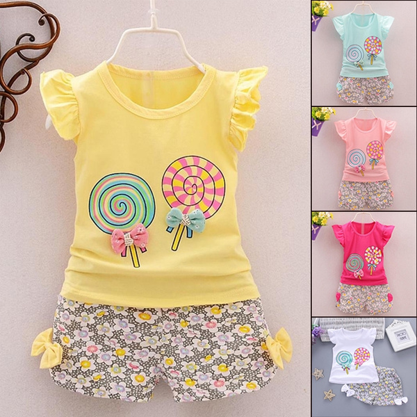 Summer Toddler Girls Outfits Lolly Sleeveless T Shirt Tops Short Pants Clothes Set Wish