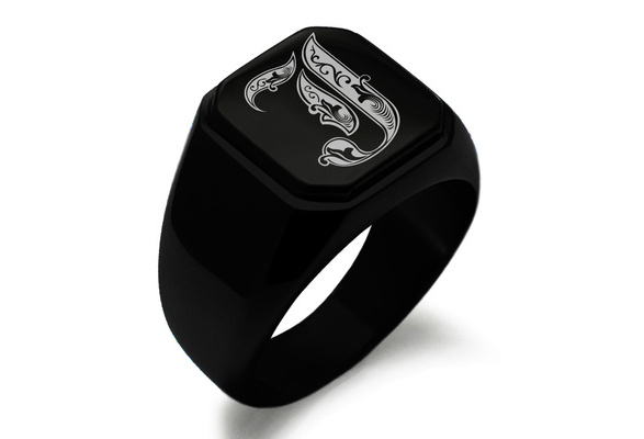 Stainless Steel Monogram Royal Initial A Mens Square Biker Style Signet Ring 