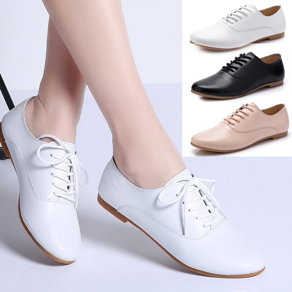 Women Oxfords Shoes Ballerina Flats Lace up Moccasins Ladie 