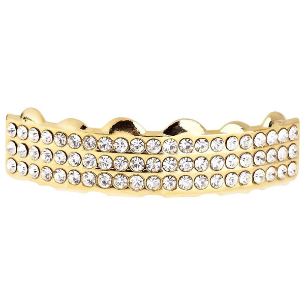 One Size Fits All Bling Grillz - THREE LINE TOP - Gold | Wish