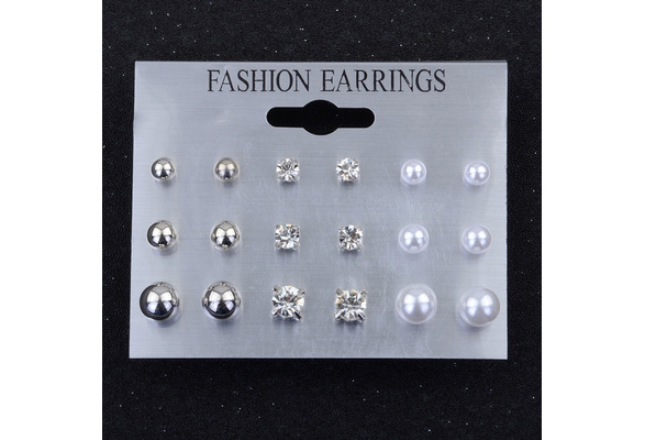 Pearl Stud Earrings 925 Sterling Silver Bear Ear Studs with Crystal Zircon Earrings for Women,Girls 