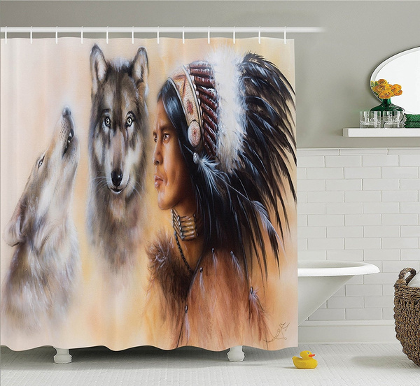 Native American Shower Curtain by , Blur Mystic Painting of Young