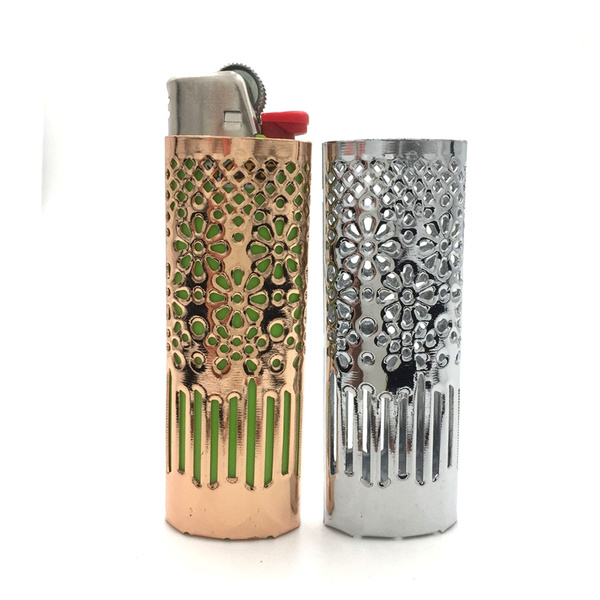 2 PCS Set Metal Lighter Case Cover Holder Vintage Unique Hollow Design For  BIC Full Size Lighter J6