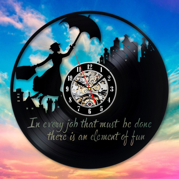 Mary Poppins Vinyl Wall Clock Art Gift Room Modern Home Record