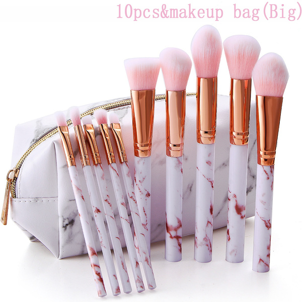 Super Cute 5 10pcs Pink Soft Marble Makeup Brushes Tools Kit Foundation Concealer Powder Eyeshadow Beauty Make Up Blending Blush For Women Wish