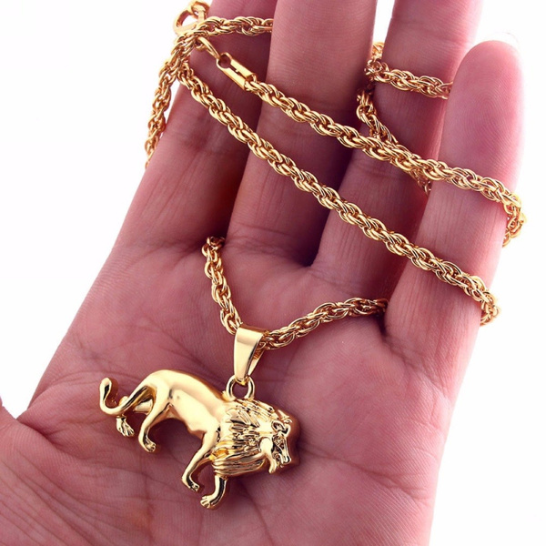 gold chain with lion pendant