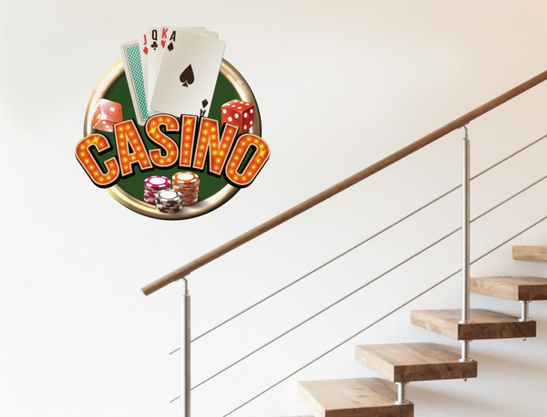 Wandtattoo Poker Schriftzug mit Spielkarten und Chips Wandsticker