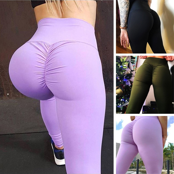 Women's Fashion Yoga Leggings Solid Color Butt Lift Sport Fitness Gym High  Workout Waist Tights Pants