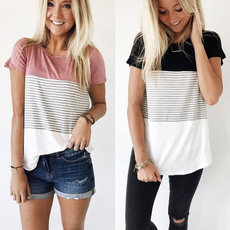 women summer tops, Cotton, Shorts, contrastcolortshirt