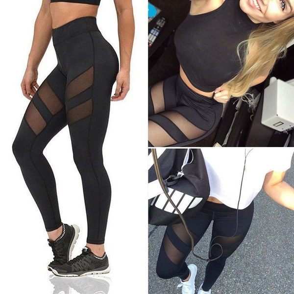 S-XXL Plus size Women Sexy See-through Leggings Bandage Running Yoga Outwear Sports Casual Pants Soft Fitness Capris | Wish