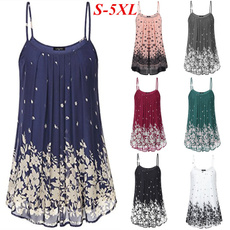 Women's Fashion Summer Pleated Floral Print Casual Loose Chiffon Spaghetti Strap Vest Tank Top NI0132