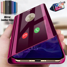 2019 Luxury Smart Clear View Plating Mirror Phone Case Flip Leather Cover Stand Case for Samsung Galaxy Note9 S10 Plus S9 S9 Plus A7 2018 S8 Plus S7 Edge S6 Edge A6 Plus Note 8, for Huawei Mate 20 Pro P20 Lite P20 Pro P10 Lite Honor 9 Lite Honor 8x, for IPhone XS Max 7 7Plus 8 Plus X XR 6 6s Plus.
