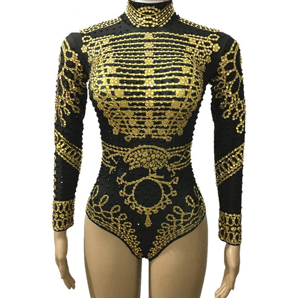 gold black bodysuit