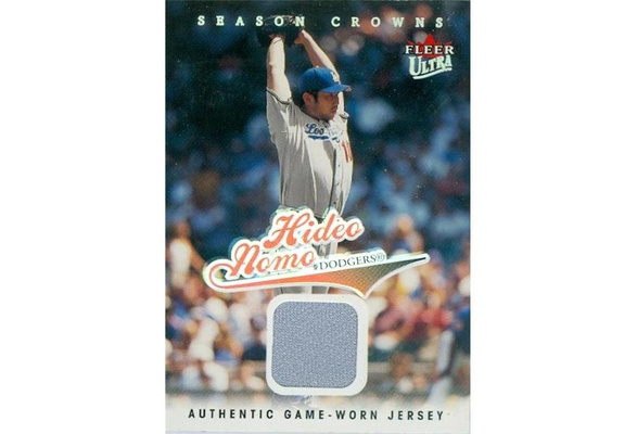 Hideo Nomo baseball card player worn jersey patch (Los Angeles Dodgers)  2004 Fleer Hot Prospects #HMHN