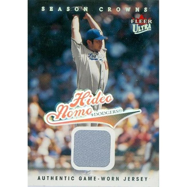 Hideo Nomo baseball card player worn jersey patch (Los Angeles Dodgers)  2004 Fleer Hot Prospects #HMHN