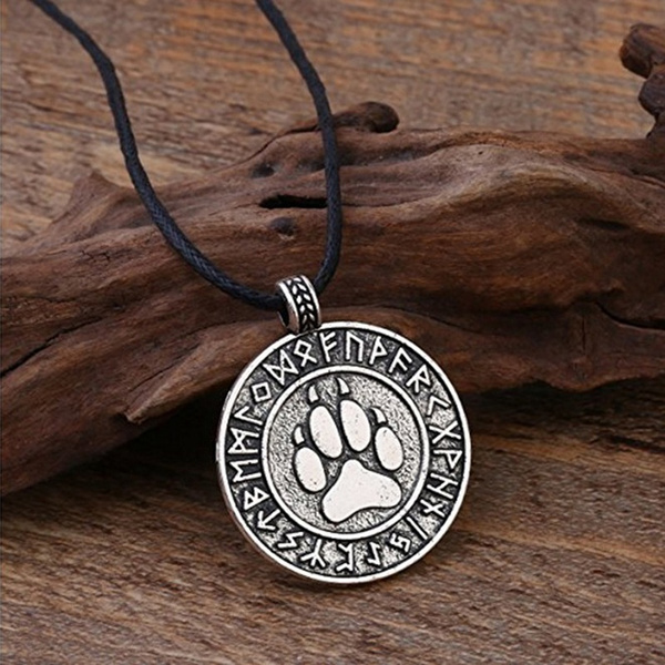 Bear Paw Print Amulet Pendant Necklace Nordic Viking Runes Alloy ...